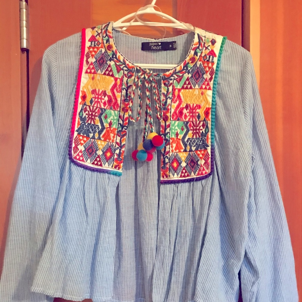 Paperheart smock blouse with Pom Pom detailing